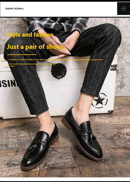 Pointed casual moccasins for men fringed slip-on men's shoes Beef soles bean boat shoes Fashion hair stylist fashion shoes