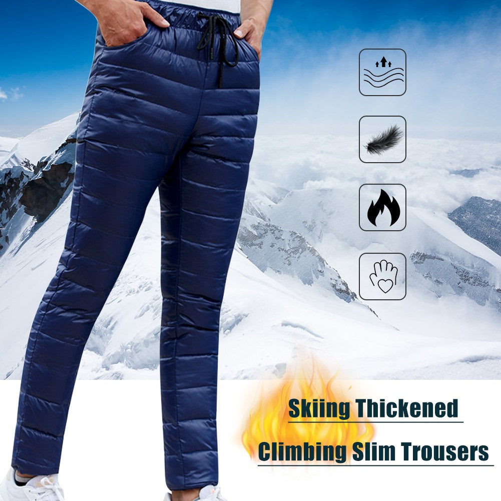 S-5XL Down Pants Ultralight Warm Winter Snow Pants with Pocket Windproof Waterproof Camping Home Mountain Skiing Unisex