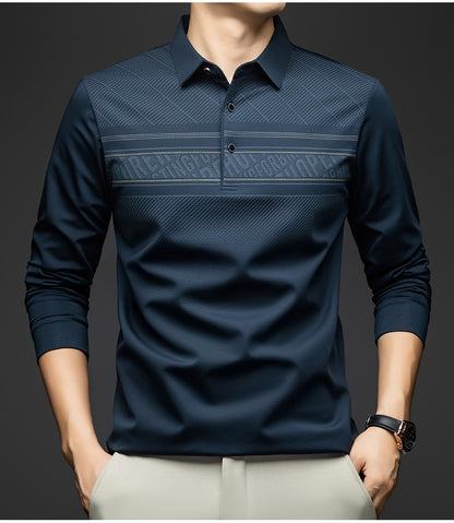 BROWON Polo Tee Shirt for Man 2025 Autumn New Luxury Men Long Sleeve T shirt Business Casual Slim Tops for Man Designer Clothes