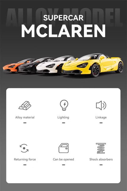 Mclaren 720s 1:24 Super Carro Esportivo Som e Luz Miniaturas Liga Fundido Modelo de Carro Presentes Para Namorado Brinquedos Para Crianças Presente Metal
