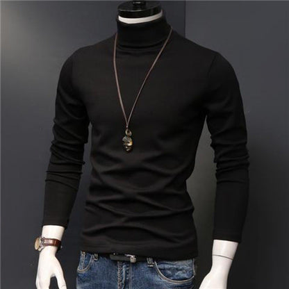 Hot Winter Warm Men Mock Neck Basic Plain T-shirt Blouse Pullover Long Sleeve Top Male Outwear Slim Fit Stretch Fashion Sweater