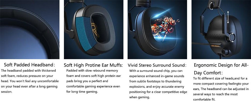 SENZER SG500 Surround Sound Pro Gaming Headset with Noise Cancelling Microphone-Portable Foldable Headphones for PC,PS4,PS5,Xbox