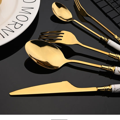 New Green Gold Ceramic Handle Dinnerware Cutlery Set Stainless Steel Tableware Western Knife Fork Spoon Flatware Silverware Set
