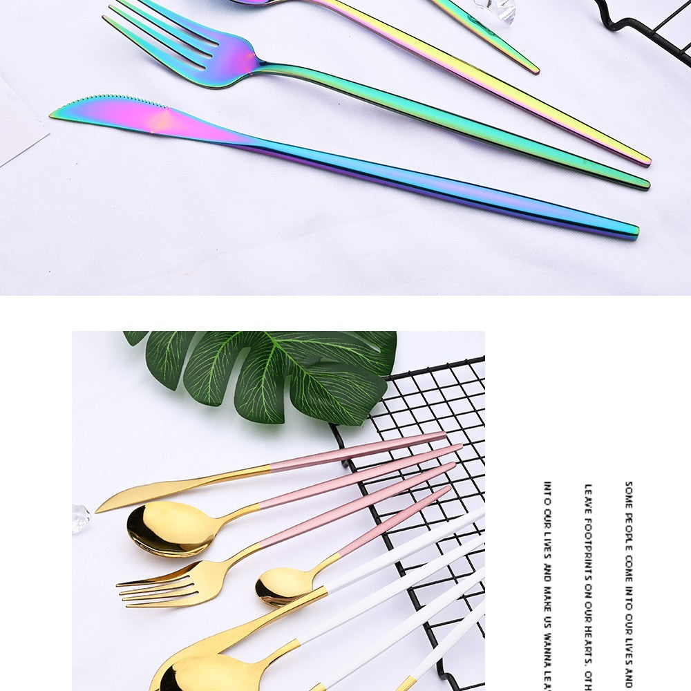 6Pcs/Set Teaspoon Stainless Steel Flatware Colorful Cake Fruit Spoons Dessert Small Coffee Spoon Snack Kitchen Dinnerware Tools