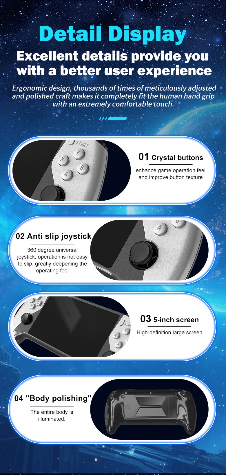 SF3500 Handheld Game Console, 5-Inch IPS Large Screen Portable Game Console, Built-in 20000+ Games, Supports FHD Output