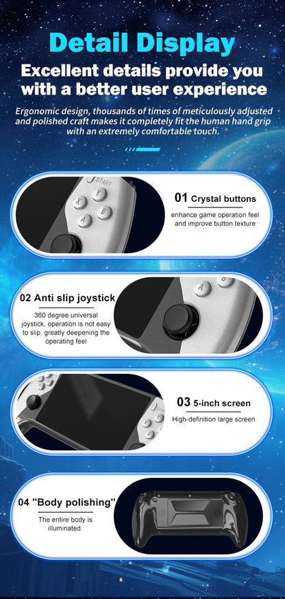 SF3500 Handheld Game Console, 5-Inch IPS Large Screen Portable Game Console, Built-in 20000+ Games, Supports FHD Output