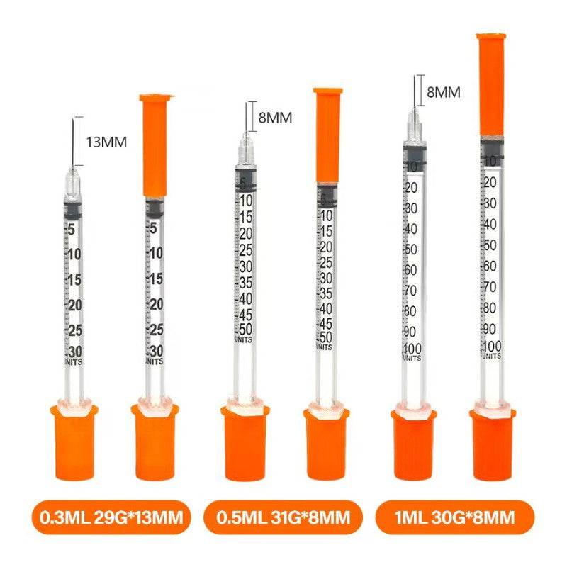 50 UNIDADES Seringa de insulina estéril descartável de 0,3ml/cc-29Gx13mm com agulha, embalada individualmente para medição de líquidos, alimentação de animais de estimação.