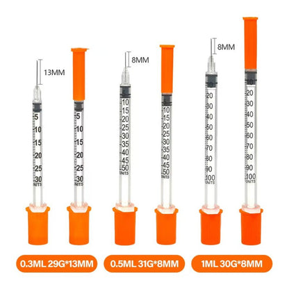 50 UNIDADES Seringa de insulina estéril descartável de 0,3ml/cc-29Gx13mm com agulha, embalada individualmente para medição de líquidos, alimentação de animais de estimação.