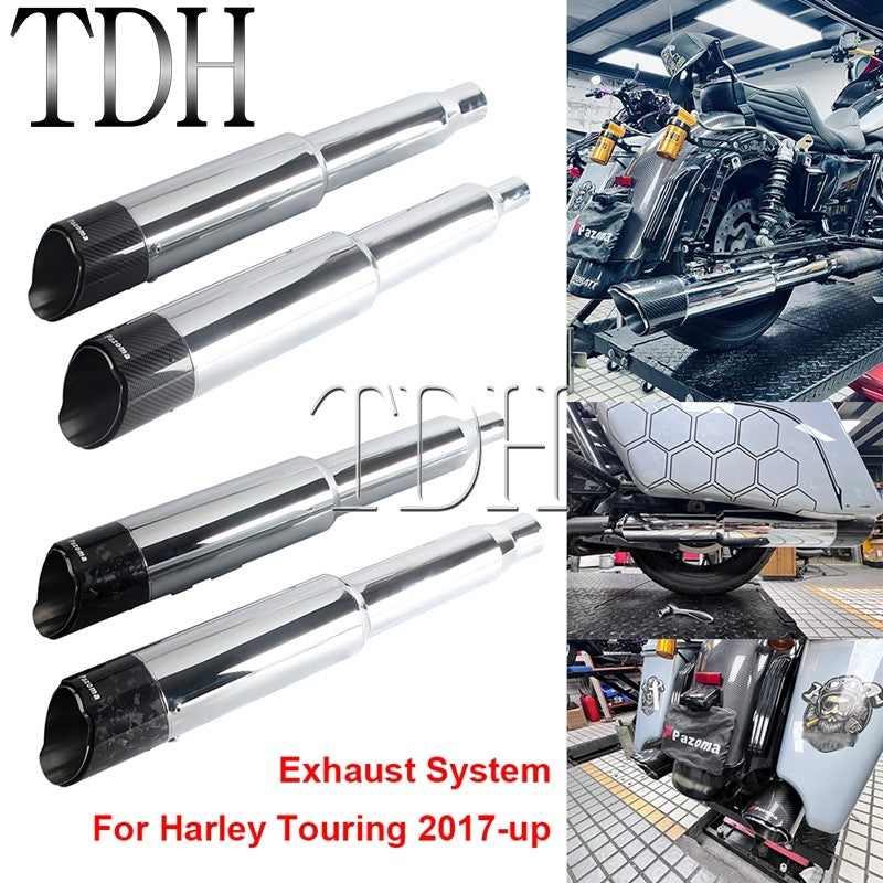 Motorcycle Exhaust System Carbon Fiber Muffler Pipe For Harley Street Road Glide ST FLTRXST FLHXST FLHX PAZOMA Exhaust Mufflers