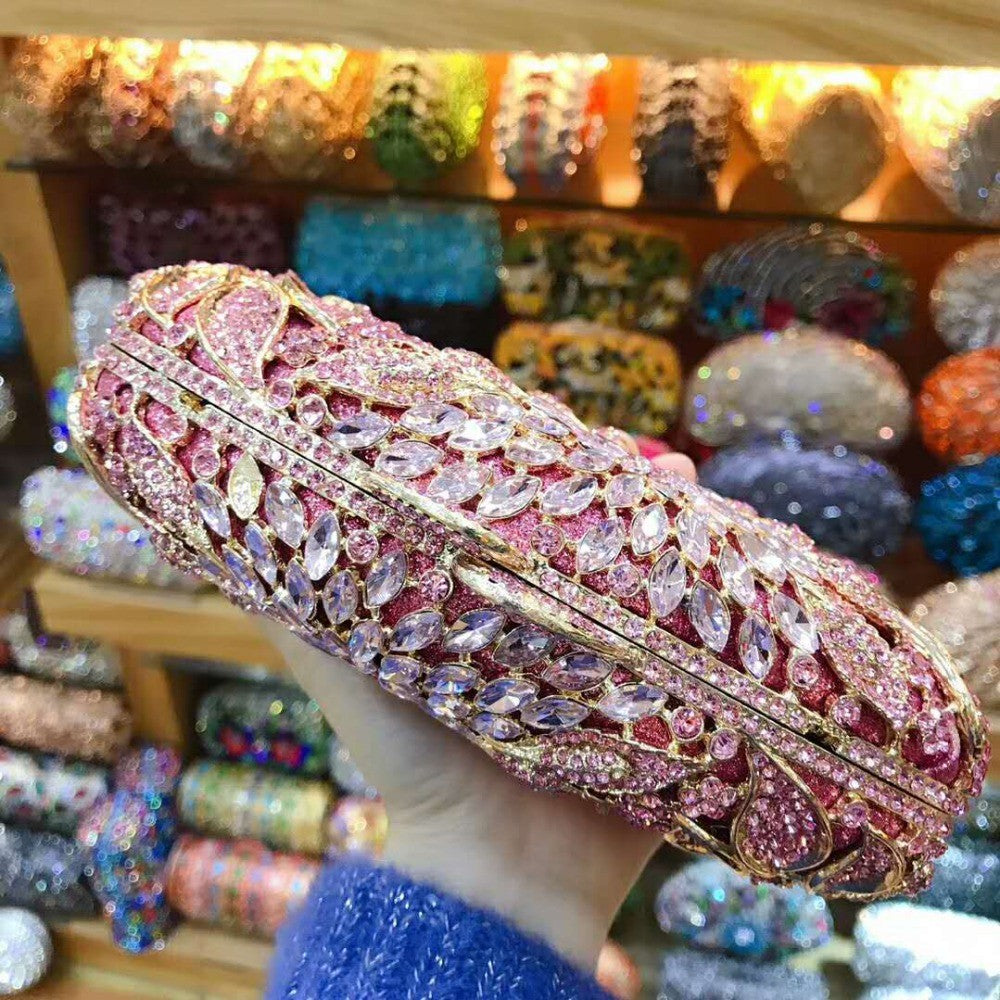 XIYUAN women red/pink/blue/gold/silver Hollow Out Flower Birthday party Crystal Evening bag Clutch purse Minaudiere Handbags