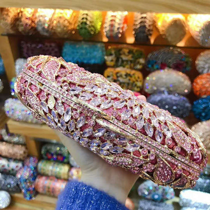 XIYUAN women red/pink/blue/gold/silver Hollow Out Flower Birthday party Crystal Evening bag Clutch purse Minaudiere Handbags