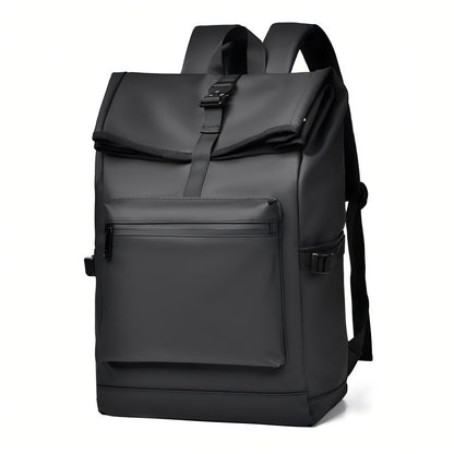 Mochila de Grande Capacidade - Mochila de Viagem e Deslocamento Preta Sólida Estilosa com Alças Ajustáveis, Vários Compartimentos, Mochila de Viagem