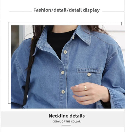 2024 New Vintage Loose-Fit Denim Shirt Women's Petite Top Commuter Jacket Fashionable Through-The-Year Style