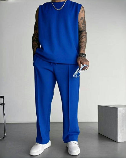 New summer sleeveless sports suit 2025 men's casual solid color trousers men's clothing vest two-piece set,