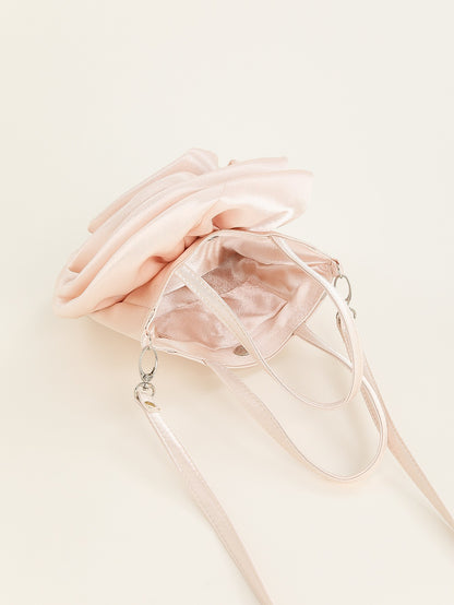 Luxury Rose Handbags Design Silk Pleated Flower Shoulder Bag Women Red Satin Round Evening Purse Wedding Party Clutches Female