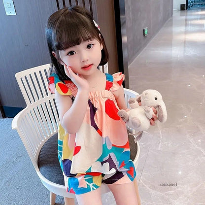 Baby Girls Clothing Sets Summer Suspender Top Color Matching Floral Vest + Children'S Casual Pants Little Kids Clothes Suit