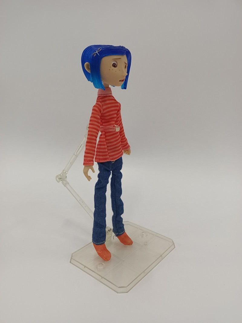 Neca Anime Coraline Doll Articulated Anime Figure Raincoat Sweater In Striped Shirt Toy La Girl Decoration Model Bithday Gifts