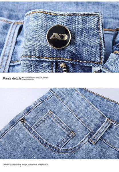Calça Jeans Masculina Slim Fit 2024 de Material Fino ou Grosso Luxo Estilo Clássico Negócios Jeans Elástico Calças Masculinas Roupas