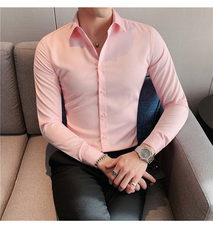 Plus Size S-7XL High Quality Men Dress Shirt 2024 Autumn Long Sleeve Solid Business Slim Shirts Homme Dress Social Casual Shirt