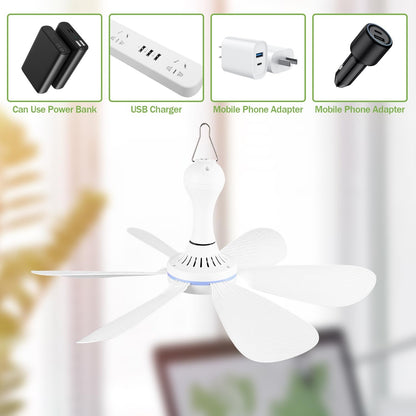 Silent 6 Leaves USB Powered Ceiling Canopy Fan with Remote Control Timing 4 Speed Hanging Fan for Camping Bed Dormitory Tent New