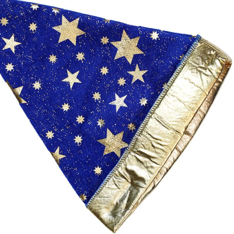 Halloween Wizard Costume Velvet Long Robe Blue Gold Star Print Cloak With Pointed Hat Adult Cosplay Fancy Party Dress Up Outfit