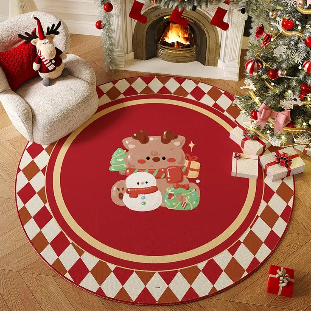 VIKAMA Christmas Atmosphere Round Rug Non-Slip Durable Living Room Sofa Mat Study Office Carpet Festive Home Decor