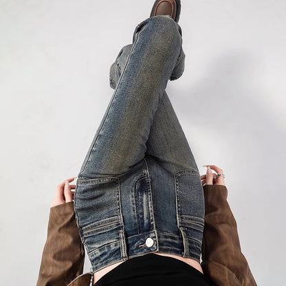 Spring Woman High Waist Vintage Flare Jeans Girls Korean Y2k 2000s Bell Bottom Pants Female Streetwear Gray Blue Denim Trousers