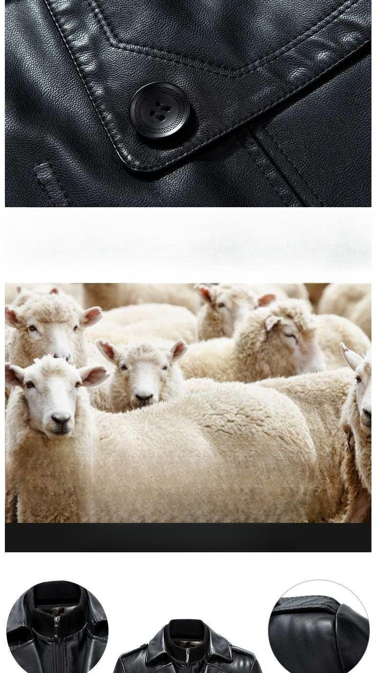 Fashion PU Leather Jacket Mid-length Fleece Thickened Windbreakers Suit Styles Large-sized Coats Overcoats Men's Slimming Trendy