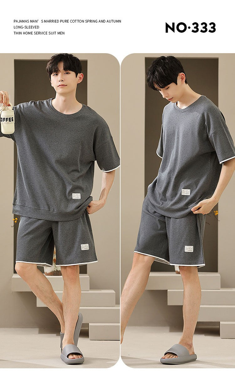 2023 New Men's Nightwear Summer Thin Soft Homewear Youth Boy Short Sleeping Top & Pant Pajamas Set Male Sleepwear Big Size