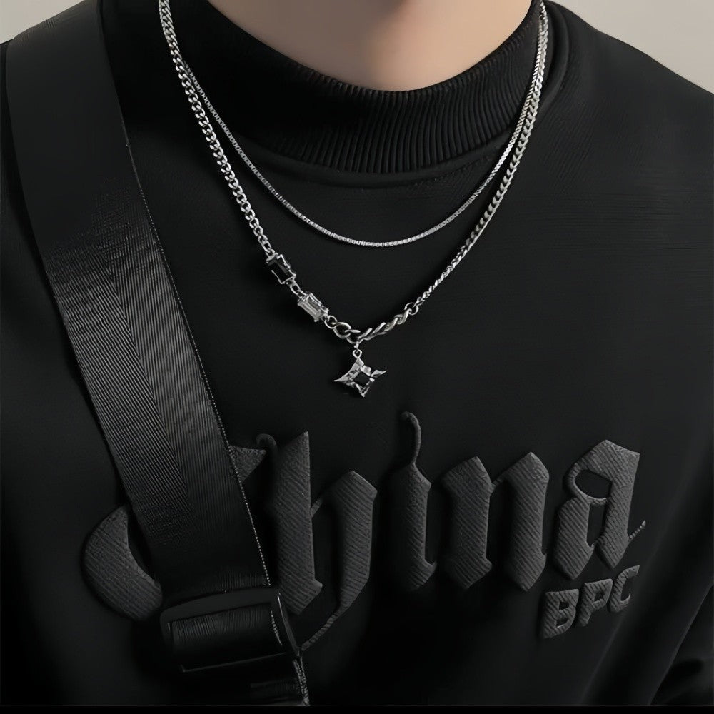 Simple Multilayer Chain Clavicle Chain Necklace Men Retro Zircon Stars Pendant Necklace Fashion Design Women Jewelry