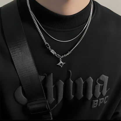 Simple Multilayer Chain Clavicle Chain Necklace Men Retro Zircon Stars Pendant Necklace Fashion Design Women Jewelry