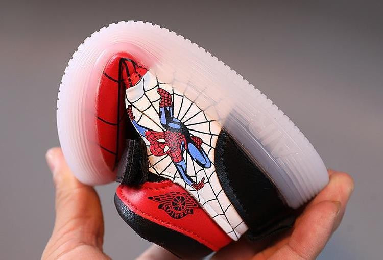Disney Children's Sneakers Boys Girls Spiderman Led Light Sport Shoes Student Shoes Hook Anti-slip Kids Outdoor Basket Shoes