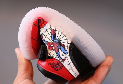 Disney Children's Sneakers Boys Girls Spiderman Led Light Sport Shoes Student Shoes Hook Anti-slip Kids Outdoor Basket Shoes