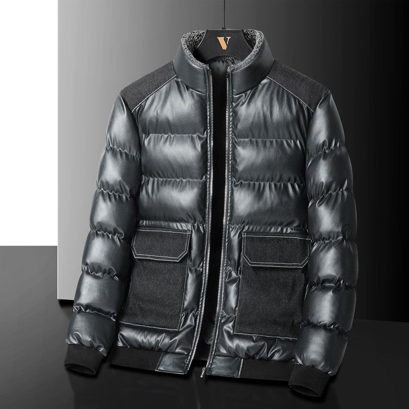 2024 Autumn/Winter New Men's Cowboy Coat Men's Youth Collar Jacket Men Single row Concealed Buckle Casual top big size