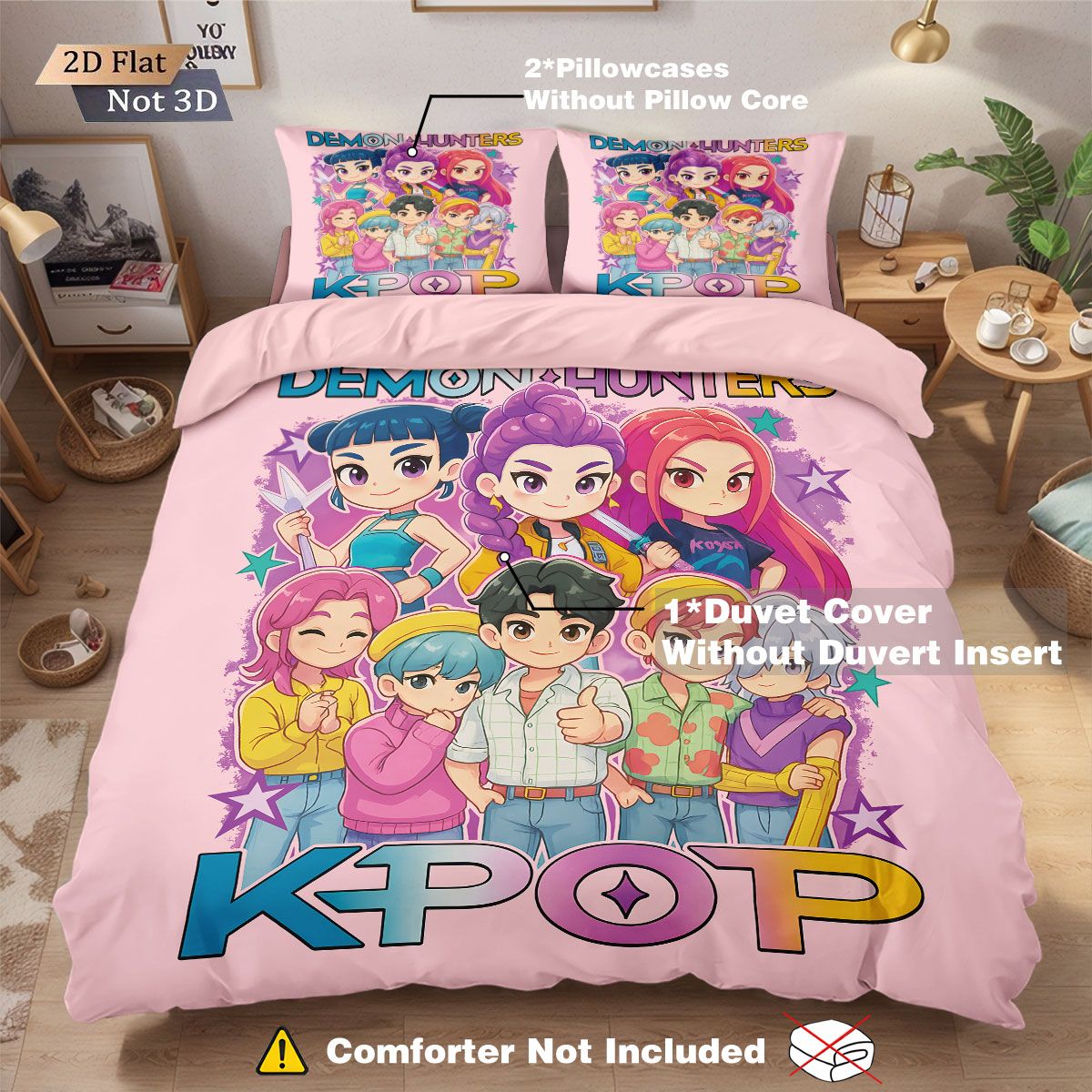 3pcs K-Pop Demon Hunters Print coreless Bedding Set Multi Sized Bedrooms Dormitory duvet Cover Decoration Soft  Machine Washable