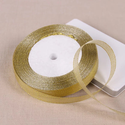 25 Yards 6mm/1cm/1.2cm Silver/Gold Silk Satin Ribbon Party Home Wedding Decoration Gift Wrapping Christmas New Year DIY Tools