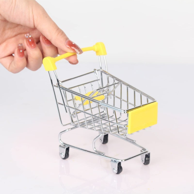 Mini Supermarket Shopping Trolley Cart Desktop Model Children's Toys Home Decoration Miniature