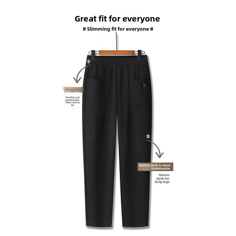 High Waist Straight Leg Pants Women's Fleece Lined Elastic Casual Mom Pants Spring Autumn Winter Polyester Fiber Harlan Pants