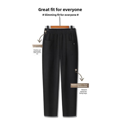 High Waist Straight Leg Pants Women's Fleece Lined Elastic Casual Mom Pants Spring Autumn Winter Polyester Fiber Harlan Pants