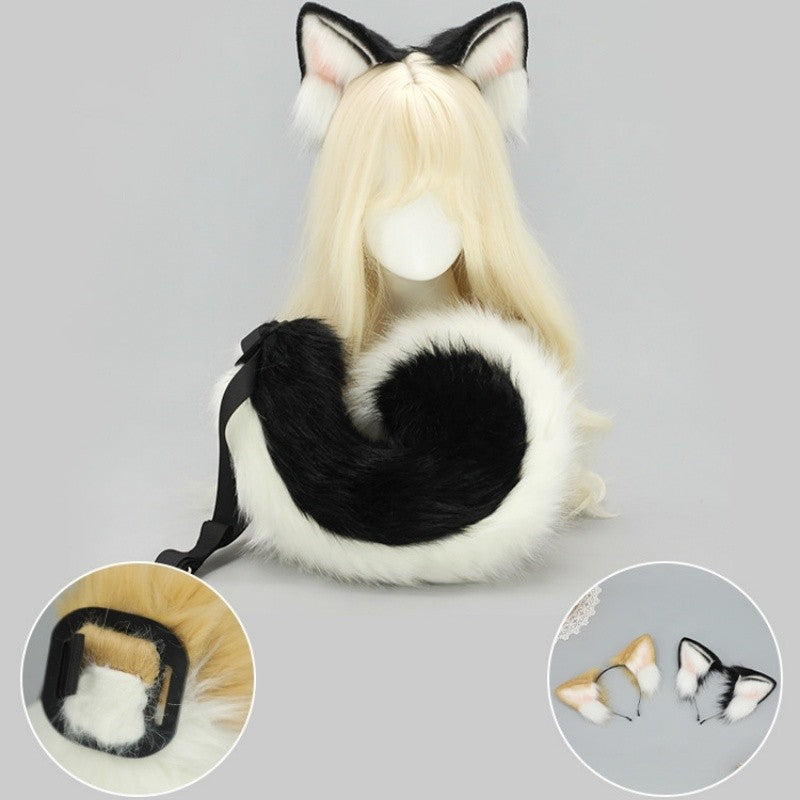 2025 New Halloween Simulated Furry Dog Ear Hairband Lolita Realistic Tail Set Cute Animal Plush Dog Tail Cosplay Props
