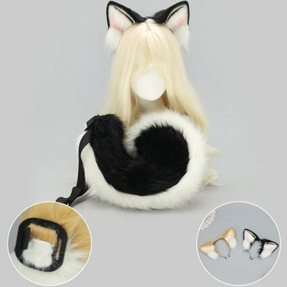 2025 New Halloween Simulated Furry Dog Ear Hairband Lolita Realistic Tail Set Cute Animal Plush Dog Tail Cosplay Props