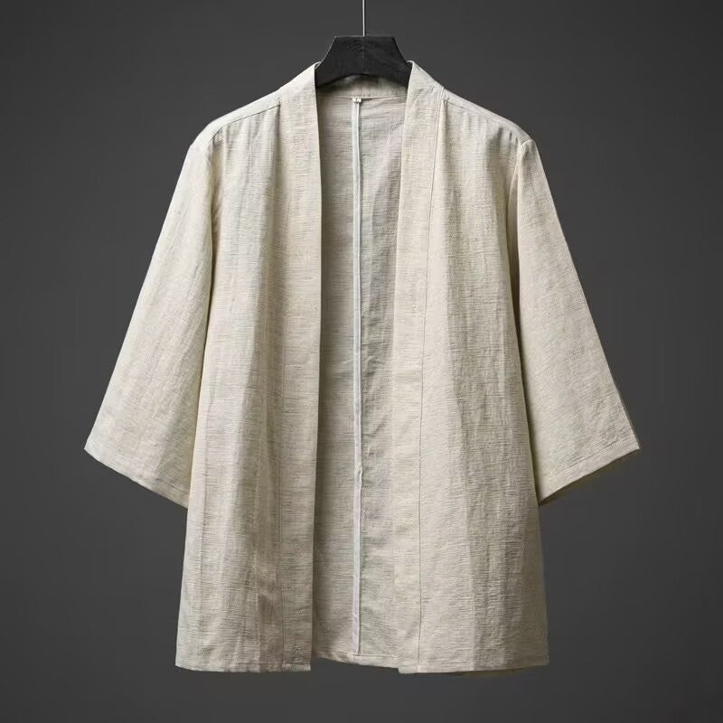 Cardigan suit men's five quarter sleeve solid color cloak suit linen thin windbreaker Chinese style jacket MH207