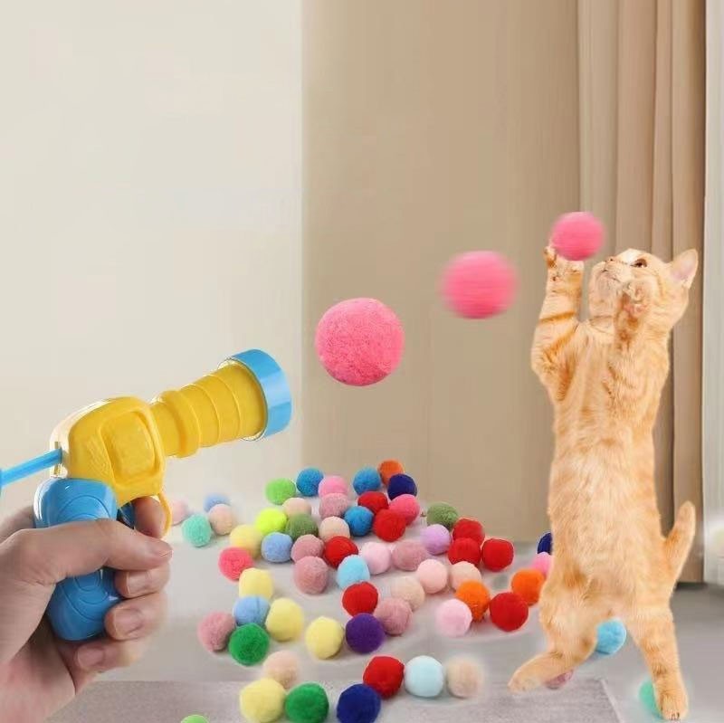 Bola de Pelúcia Atiradora de Gatos Aliviando a Depressão Brinquedo para Gatos Bola Silenciosa Mini Jogos de Armas Atiradoras de Bolas de Pelúcia Suprimentos para Animais de Estimação