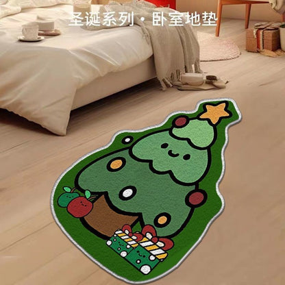 VIKAMA Christmas Tree Imitation Cashmere Carpet For Bedroom Non-Slip Bedside Rug For Bathroom And Bathroom Area Decoration