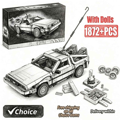 1:8 Scale Back to The Future Time Machines 1872Pcs 2 Mini Figures Building Blocks Kits Collectible Authentically Detailed Model