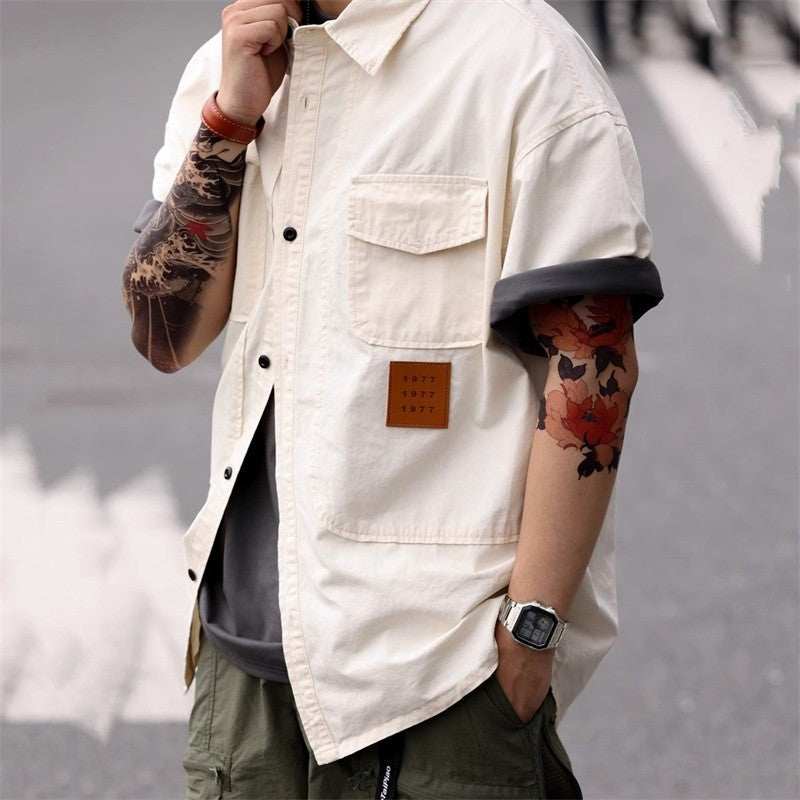 2025 Summer Men's Multi-pocket Oversized Short Sleeve Shirts High Street Fashion Cargo T-shirt New American Casual Y2K Shirt