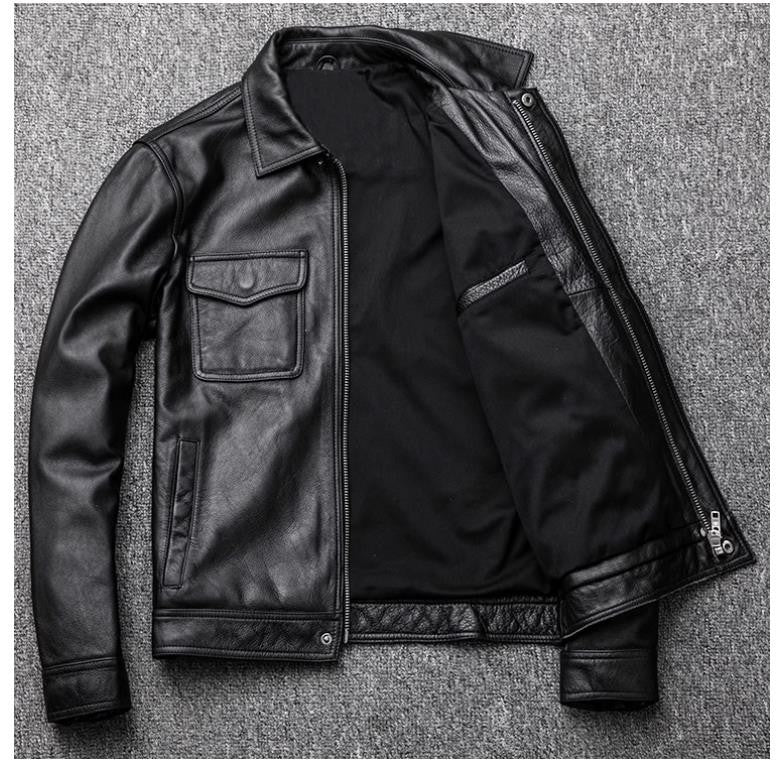 Wholesales.100% Genuine Leather jacket.Classic casual black Men cowhide clothes.quality plus size leather coat.Father's gift