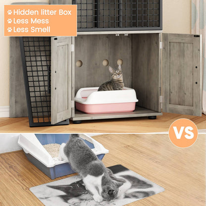 Caixa de Areia para Gatos Oculta com Plataforma, Móvel para Gatos de Camada Dupla, Móvel para Banheiro de Gatos, Casinha de Gatos com Escada