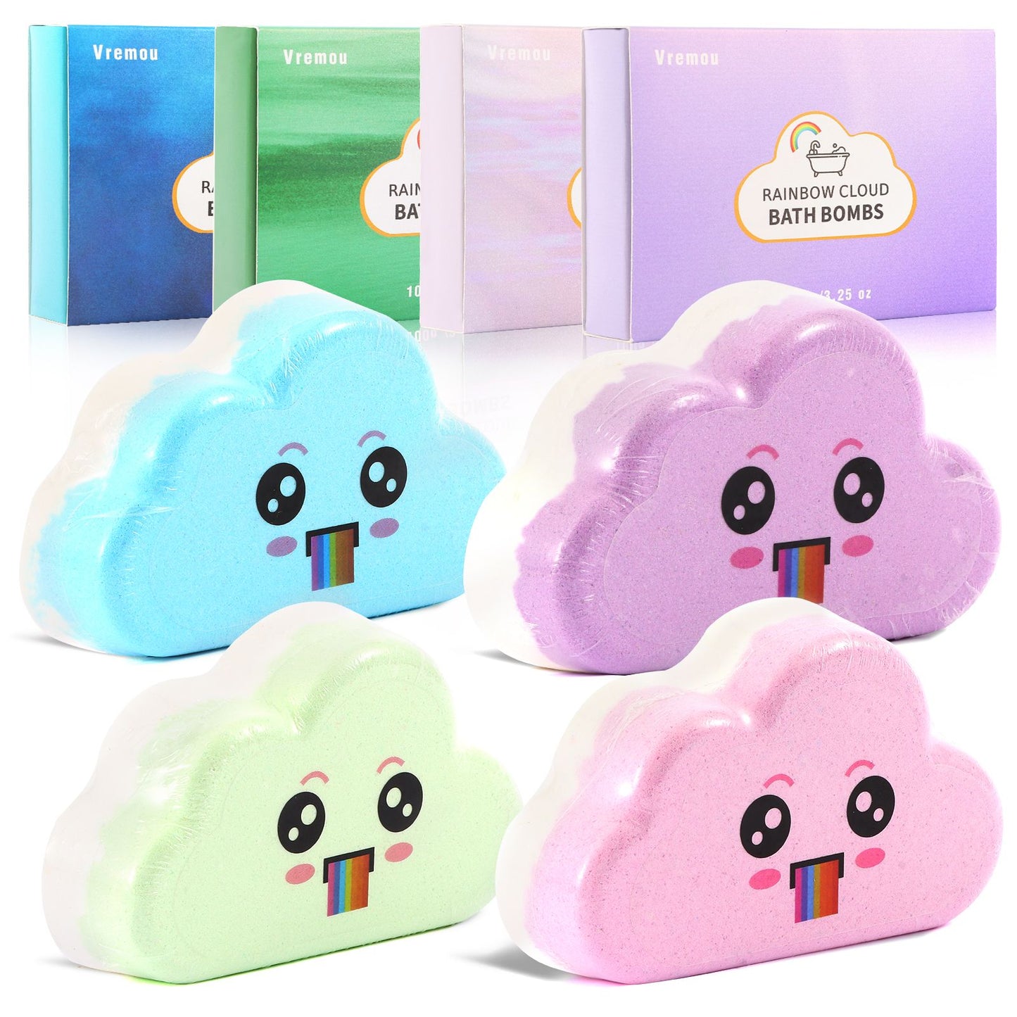 1/4 unidades de bombas de banho arco-íris, conjunto de presente, bombas de banho orgânicas feitas à mão para crianças e meninas, bomba efervescente natural para banho de espuma infantil