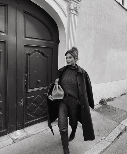 Brown Women Retro Woolen Warm Overcoat Solid Lapel Waist Cinching Single Breasted Loose Coat 2025 Lady Winter Street Warm Wear